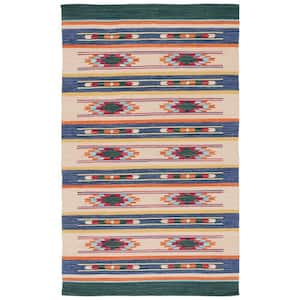 Cotton Kilim Blue/Ivory 5 ft. x 8 ft. Striped Native American Geometric Area Rug