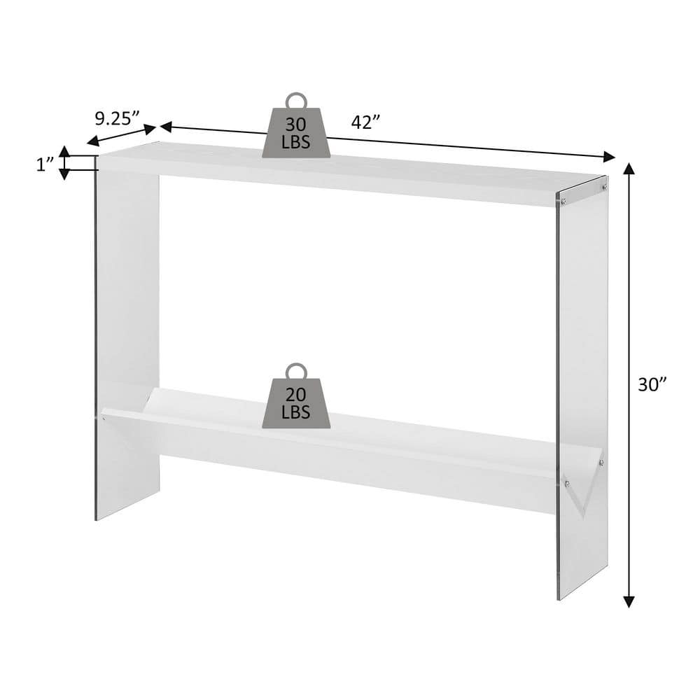 White Faux Marble and Glass Console Table with Storage Shelf