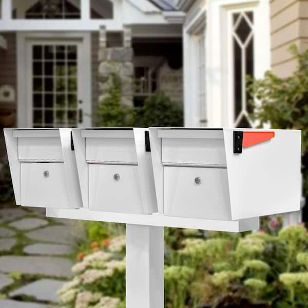 Mail Manager X3 Locking Mailbox Combo Kit with In-Ground Post, Alpine White, 3 Compartment High Security Cluster