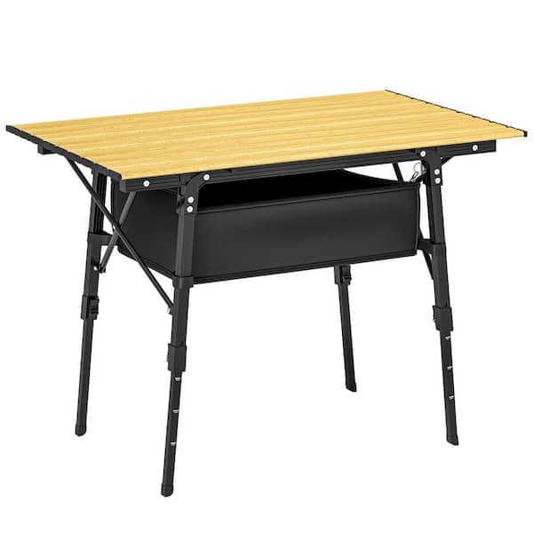 35.4 in. Brown Rectangle Aluminum Picnic Tables, Brown Frame