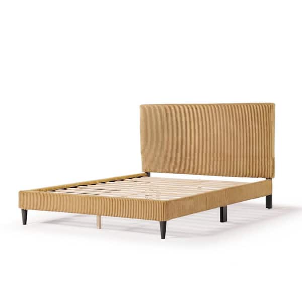 Claude Yellow Wood Frame Queen Platform Bed With Removable Corduroy Cover