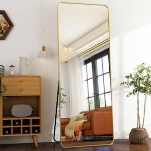 Gold 21 in. W x 64 in. H Modern Rectangular Aluminum Alloy Framed Rounded Full Length Mirror Standing Floor Mirror