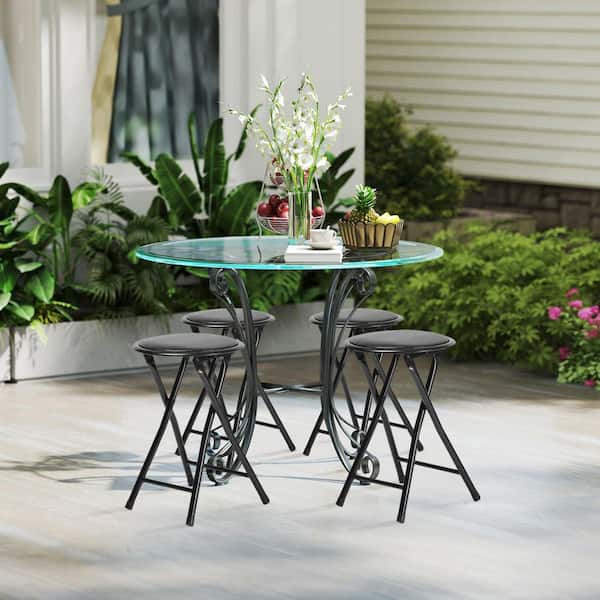 Homy Casa NEW PORT 18.1 in. Black Round Metal Folding Stool with