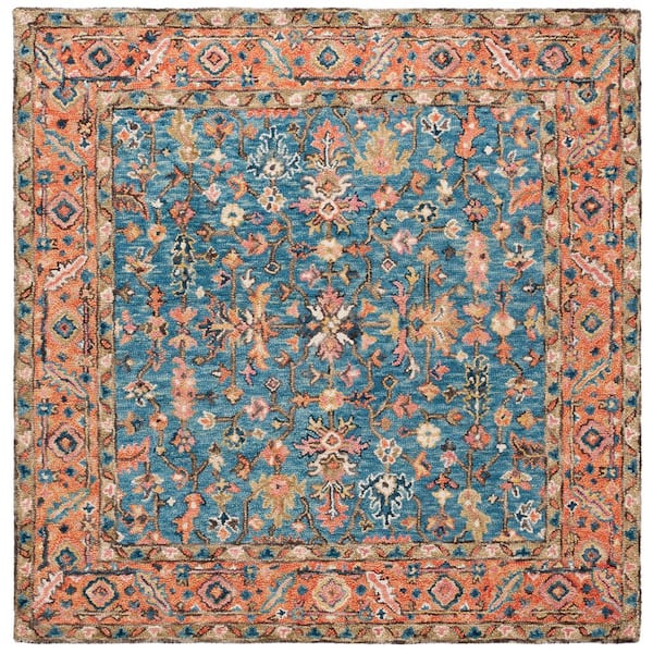 Blossom 6 ft. x 6 ft. Blue/Rust Abstract Border Floral Square Area Rug