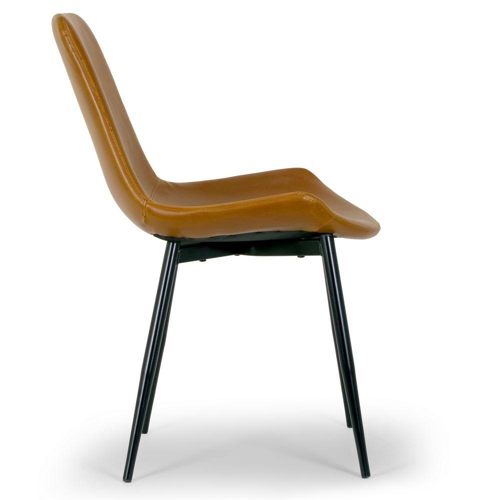 Caramel Brown Faux Leather High Back Side Chair with Black Metal Legs