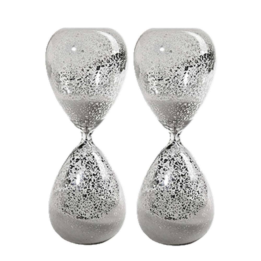 10 in. H Silvered Hourglass Timer 60 Minute, Decorative Sandglass, White Sa