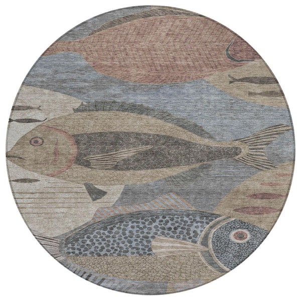 Chantille Machine Washable Indoor/Outdoor Abstract ACN2447 Gray 8 ft. x 8 ft. Round Rug