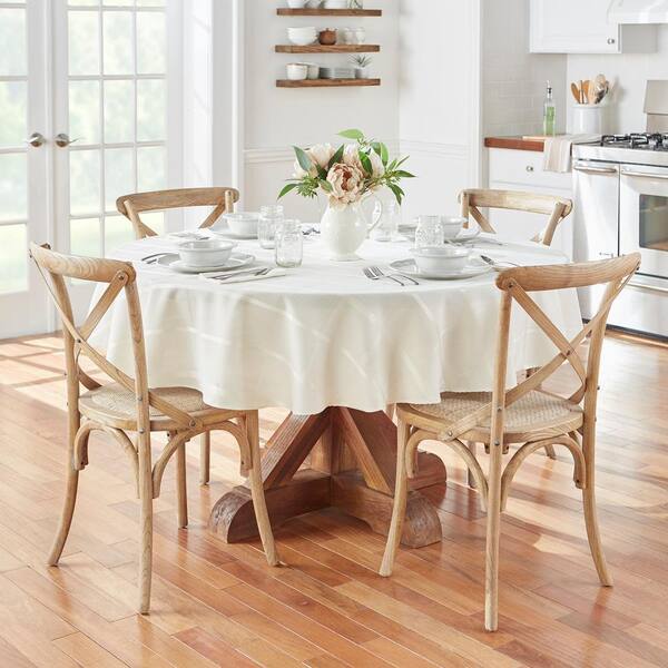 Elegance Plaid Jacquard Tablecloth, Ecru - 60"W x 84"L Oval