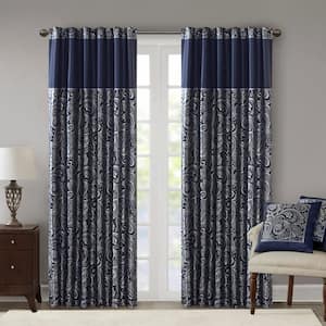 Whitman Navy Paisley Polyester 50 in. W x 95 in. L Light Filtering 2-Piece Rod Pocket and Back Tabs Curtain