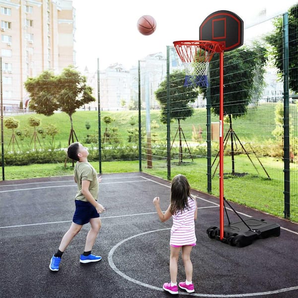 Height-Adjustable Basket Hoop Portable Backboard System Stand with 2 Wheels, Fillable Base, Weather-Resistant Nylon Net