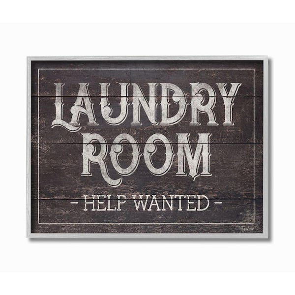 Stupell Industries 16 in. x 20 in. "Laundry Room Bathroom Wood Textured Word" by Gigi Louise Framed Wall Art