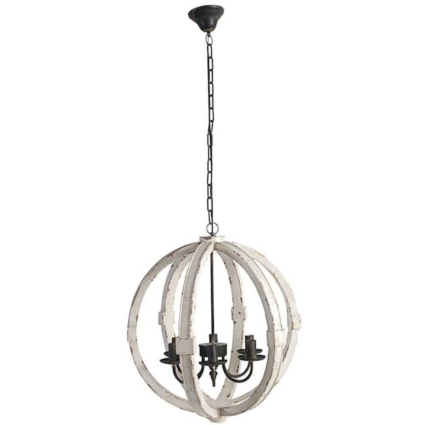 cenadinz 60-Watt 6-Light White Wood Chandelier Hanging Light Fixture for Dining Living Room No Blub E12