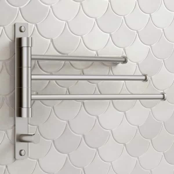 12.5 in. Wall Mounted 3-Arm Swing Towel Bar in Brushed Nickel