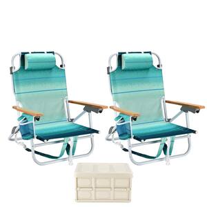 2PCS Green Backpack Beach Chairs, with pouch folding lightweight positions with white storage box for Adults Beach towel