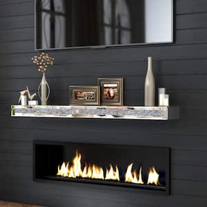 8 in. W x 48 in. D Silver Glass Floating Fireplace Mantel for Fireplace Diamond TV Stand Decorative Wall Shelf