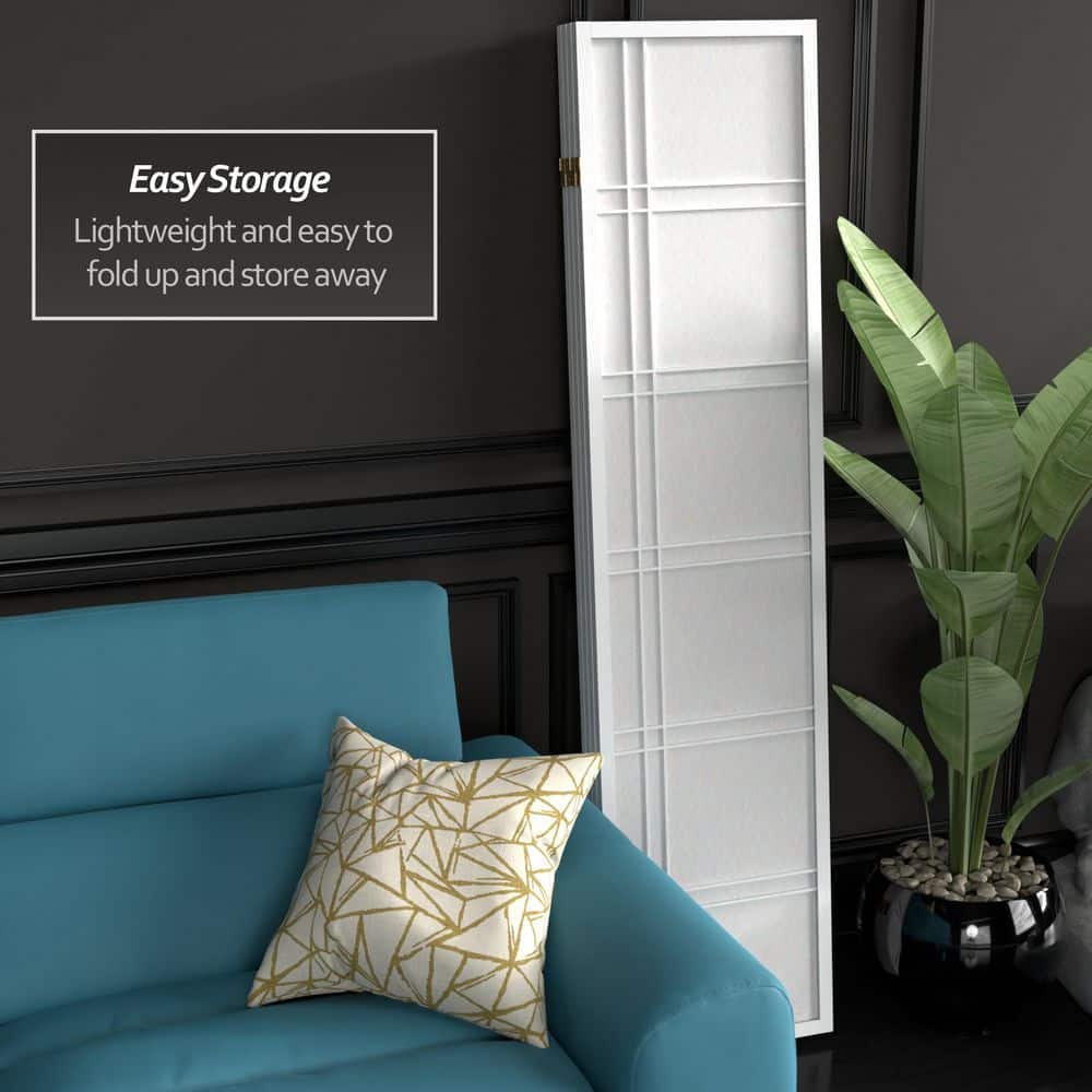 White 6 ft. Tall Shoji Folding Room Divider with Hardwood Frame