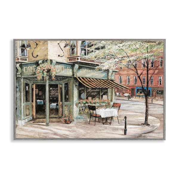 Stupell Industries City Corner Cafe by Ruane Manning Gray Framed Architecture Giclee Art Print 12 in. x 18 in.