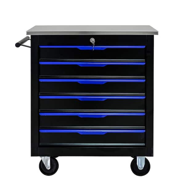 13.58 in. 6 Drawers Multifunctional Tool Cart Chests with Wheels-Black Plus Blue
