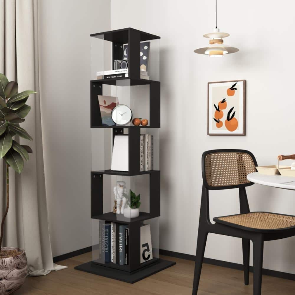 Black 360° Rotating 5-Tier Tall Bookshelf , Etagere Book with Acrylic Platecases price history on PriceWatchPro