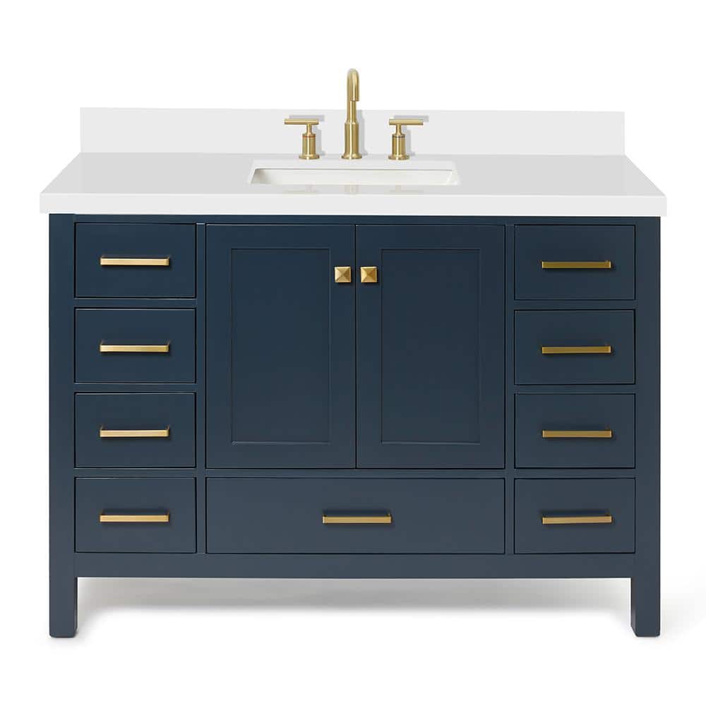 Midnight Blue Shaker Style 49" Vanity with White Quartz Top