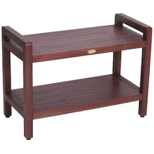 Classic 29 in. Extended LENGTH Ergonomic Teak Shower Stool with LiftAid Arms and Shelf