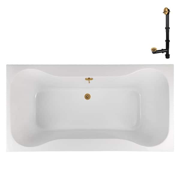 Streamline N-4460-766-BGL 60 in. x 32 in. Rectangular Acrylic Soaking Drop-In Bathtub, with Center Drain in Brushed Gold