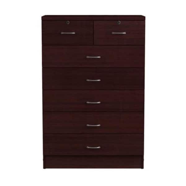 HODEDAH 7 Drawer 31.5 in. x 17.8 in. x 48 in. Wooden Jumbo Dresser Chest with 2-Top Locks, Mahogany