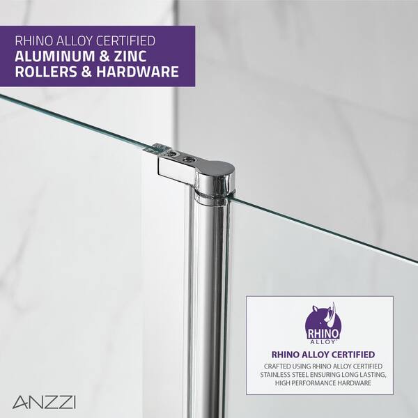 ANZZI Galleon Rahmenlose Wannentür 121,9 X 147,3 Cm – Poliertes Chrom, Kratzfestes Glas, Mit Tsunami Guard