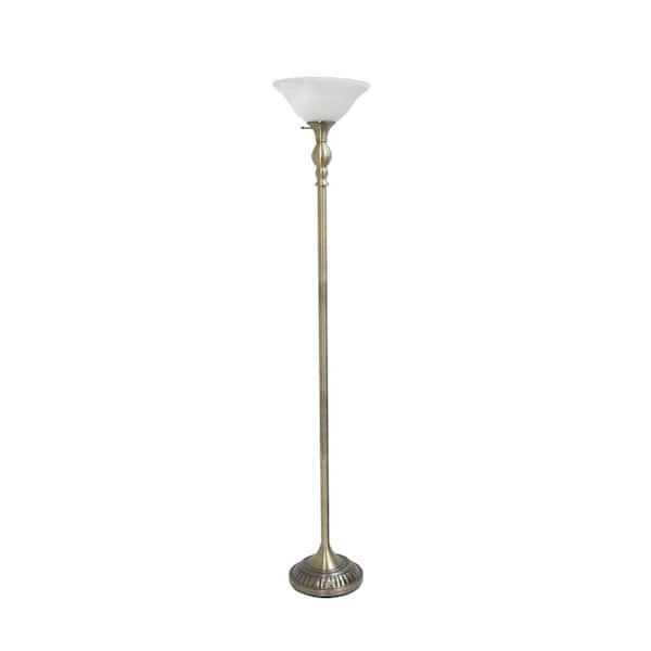 Lalia Home 71 in. Antique Brass Classic 1-Light Torchiere Floor Lamp with White Marbleized Glass Shade