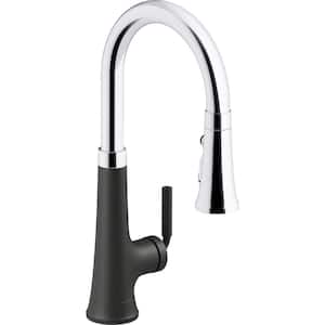 Tone Single Handle Pull Down Sprayer Kitchen Faucet in Polished Chrome with Matte Black