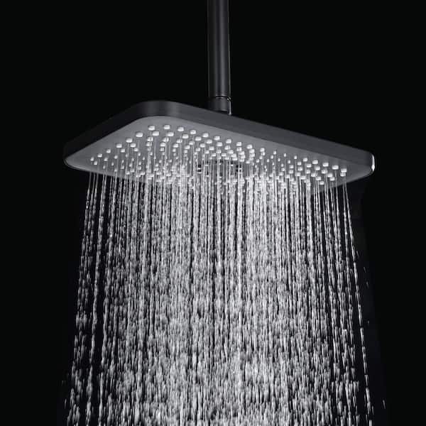 ABS Rectangular 1-Spray Patterns with 1.59 GPM 11 in. Wall Mount or Ceiling Mount Rain Fixed Shower Head in Matte Black