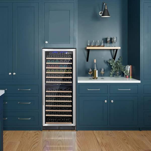 FAMYYT Dual Zone 152-Bottle Capacity Built-In Wine Cooler Cellar Cooling Unit in Black with Digital Temperature Control Screen
