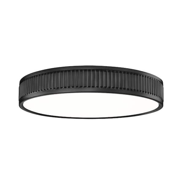 Stari 16.75 in. Matte Black Integrated LED 1 Light Flush Mount with Frosted Acrylic Shade