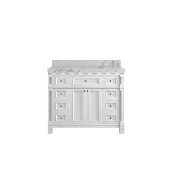Willow Collections Paris 42 in. W x 22 in. D x 36 in. H Single Sink Bath Vanity in White with 2 in. Venatino qt. Top