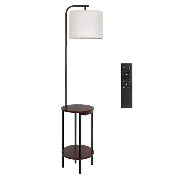 62 in. Black 1-Light Dimmable Standard Tray Table Floor Lamp with USB Charging Port and Remote Control