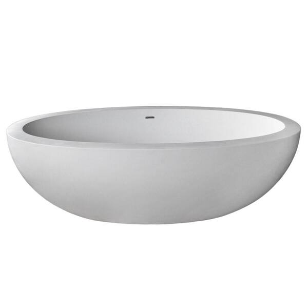 ANZZI - Kekehun Series 76 in. x 41 in. Flat Bottom Solid Surface Freestanding Soaking Bathtub with Center Drain in Matte White