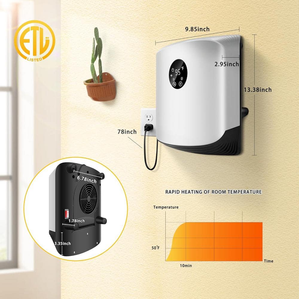 Silver Ceramic Wall-Mounted Heater with WiFi and Thermostat