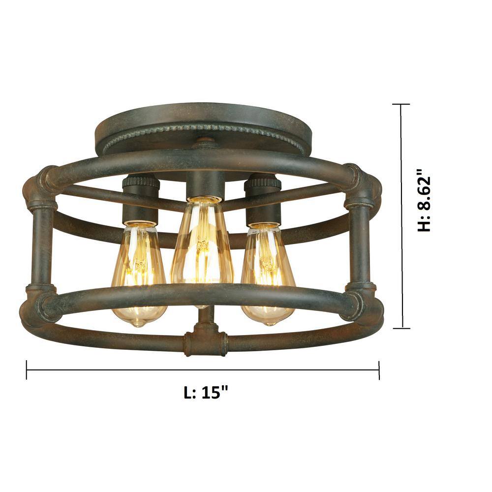 Bronze Glass Drum 15" Flush Mount Ceiling Light