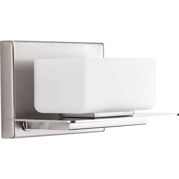 Progress Lighting Rush Collection 1-Light Brushed Nickel Bath Sconce with Etched Opal Glass Shade