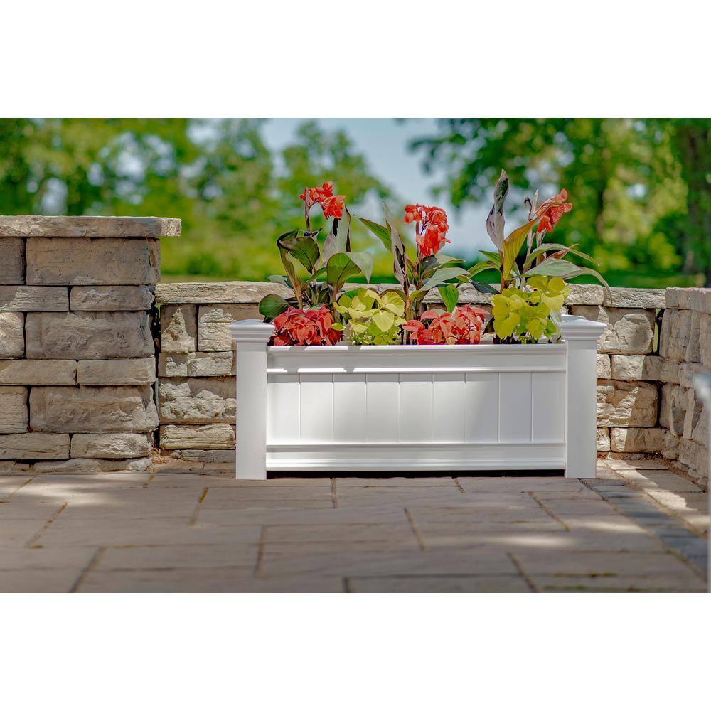 Windsor White Vinyl Outdoor Planter Box with Crown Molding
