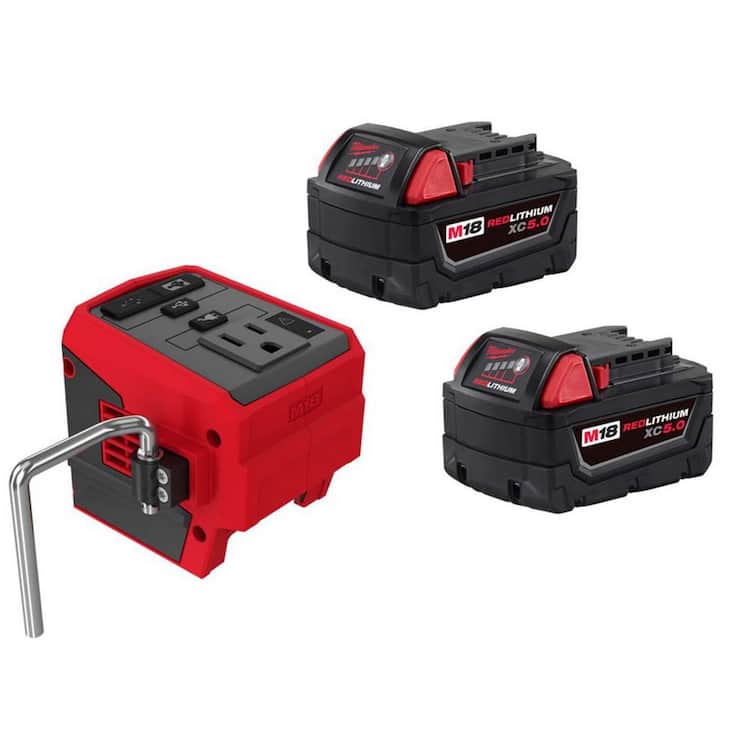 Milwaukee M18 18-Volt Lithium-Ion 175-Watt Powered Compact Inverter for M18 Batteries w/ 5.0 Ah Battery Pack (2-Pack)
