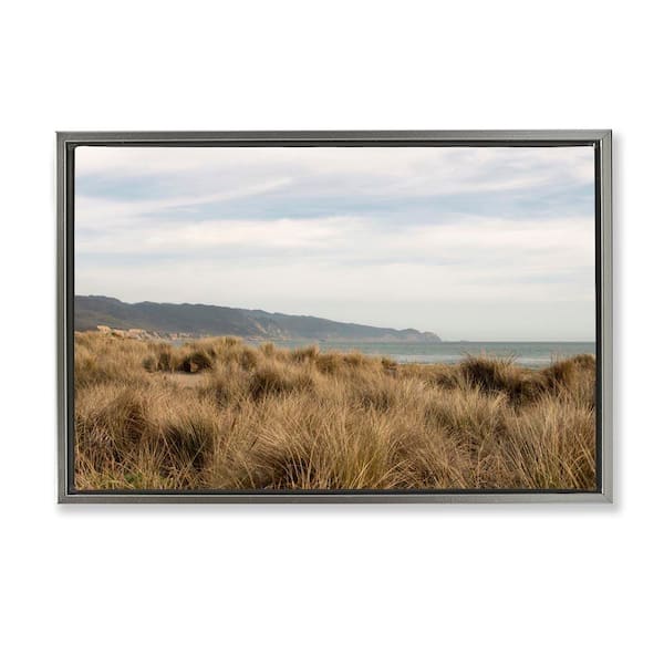 Windy Grass Dunes View by Crystal Lynn Collins Gray Floater Frame Nature Graphic Art Print 21 in. x 31 in.