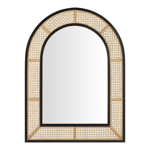 Medium Arched Natural and Black Rattan Cane Mirror (24 in. W x 32 in H)