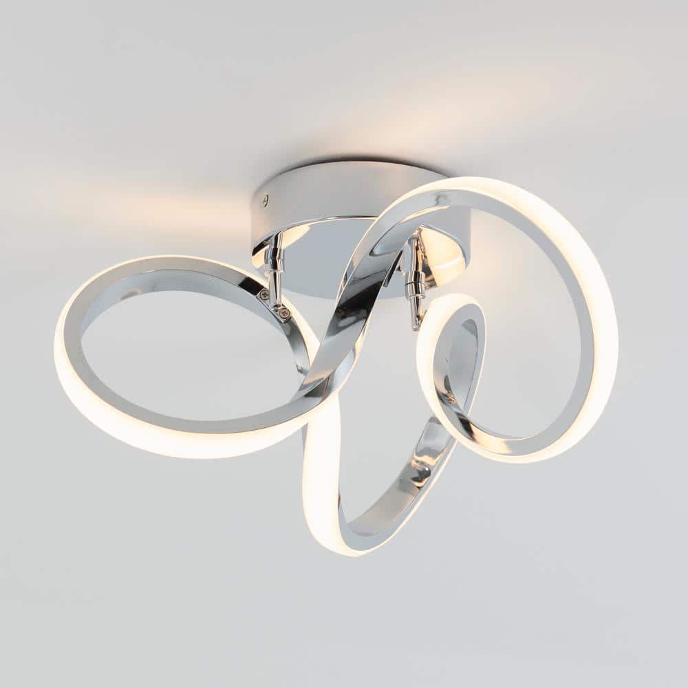 Swirl Chrome Abstract LED Semi Flush Mount Ceiling Light