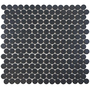 Hudson Penny Round Matte Black 6 in. x 6 in. Porcelain Mosaic Take Home Tile Sample