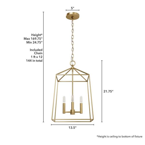 Hunter - Fair Oaks 60-Watt 4-Light Luxe Gold Lantern Pendant Light, No Bulbs Included