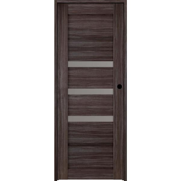 Belldinni 30 in. x 80 in. Left-Hand 3-Lite Frosted Glass Solid Core Rita Gray Oak Wood Composite Single Prehung Interior Door