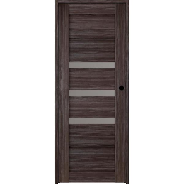 Belldinni 18 in. x 80 in. Left-Hand 3-Lite Frosted Glass Solid Core Rita Gray Oak Wood Composite Single Prehung Interior Door