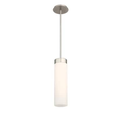 Elementum 16 in. 180-Watt Equivalent Integrated LED Satin Nickel Pendant with Glass Shade