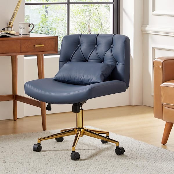 JAYDEN CREATION Clarence Modern Polyester Swivel Office Chair in Blue with Casters
